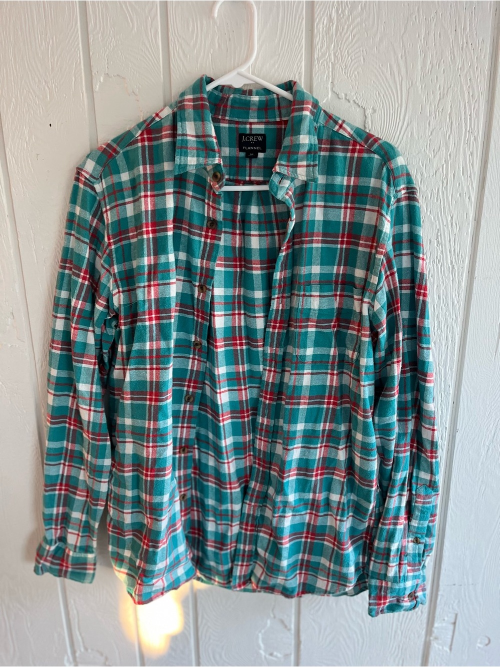 J. Crew Men’s Teal, White & Red Plaid Flannel Shirt - M